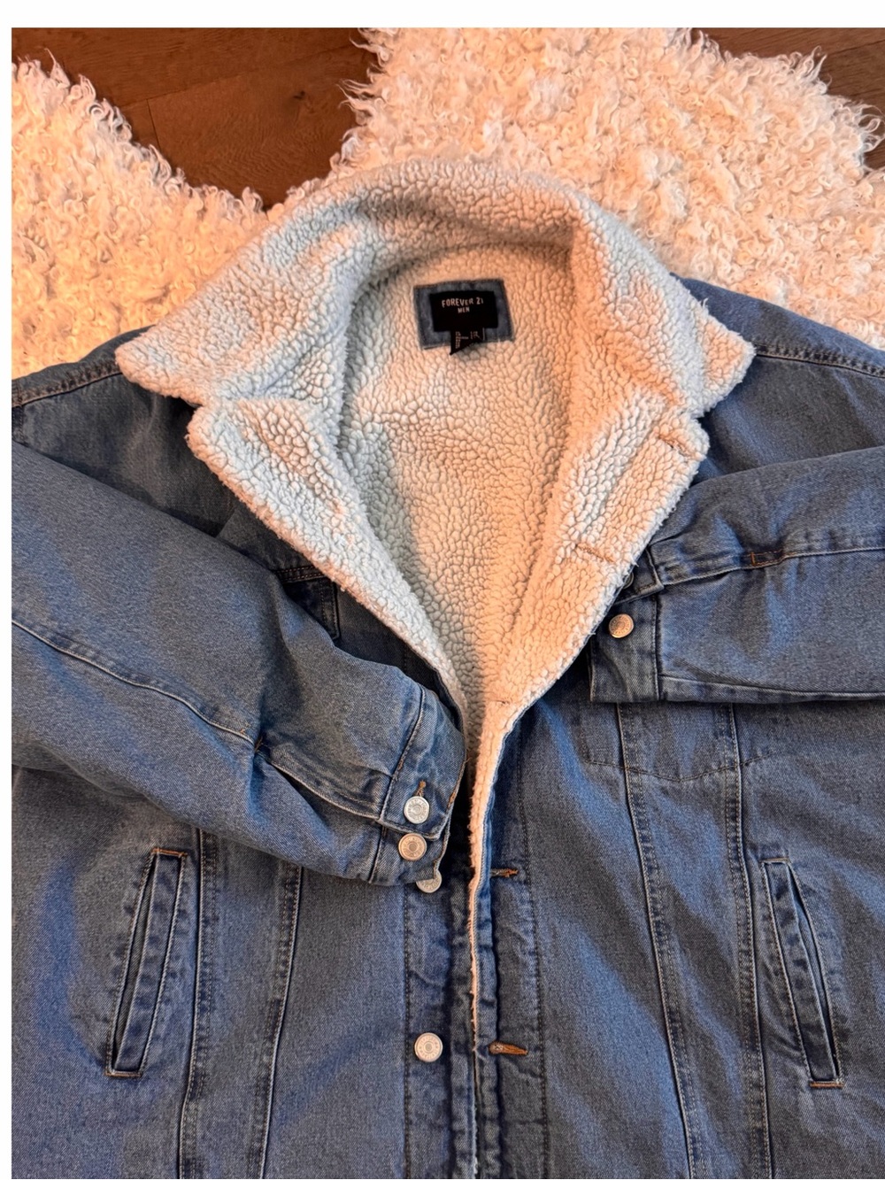 Forever 21 Light Blue Denim Jacket with White Sherpa Lining